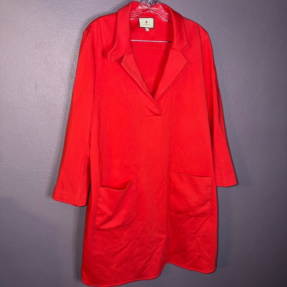TUCKERNUCK Red Collared Long Sleeve V-Neck Dress Pockets Athletic Sz XL